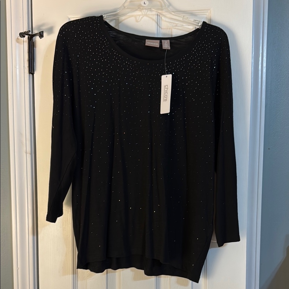 Chico's Sparkle Black Embellished Women's Top Size 2 NWT